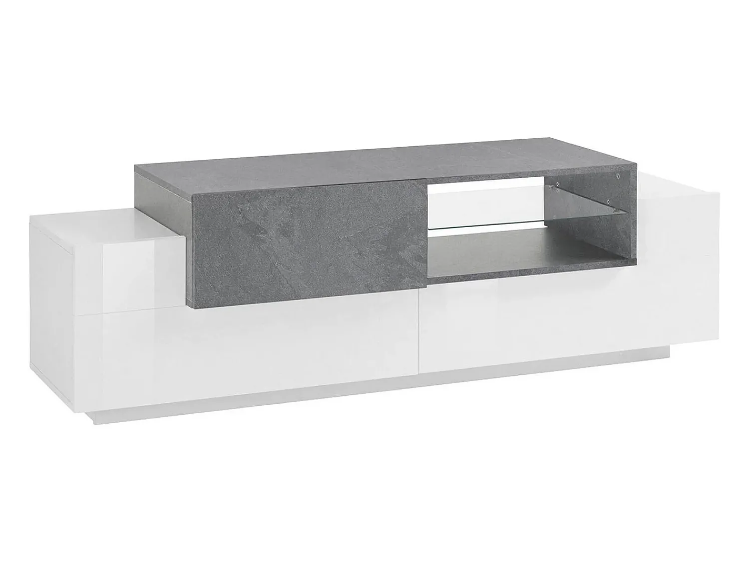 Móvel De Tv*Dmora Móvel de TV Dlodrin, aparador baixo da sala, base de móvel de TV, 100% Fabricado na Itália, 160x45h51 cm, Branco brilhante e ardósia Cinzento / Branco