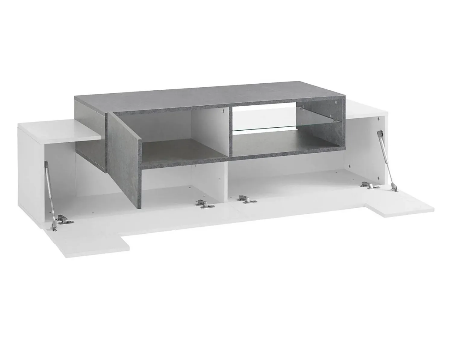 Móvel De Tv*Dmora Móvel de TV Dlodrin, aparador baixo da sala, base de móvel de TV, 100% Fabricado na Itália, 160x45h51 cm, Branco brilhante e ardósia Cinzento / Branco