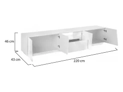 Dmora Móvel de TV Dlori, Aparador baixo de sala, base de móvel de TV, 100% Fabricado na Itália, 220x43h46 cm, brilhante, com luz LED^ Móvel De Tv