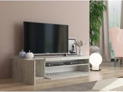 Móvel De Tv|Dmora Móvel de TV Dmangoni, Aparador baixo de sala com 2 portas, base de móvel de TV, 100% Fabricado na Itália, 150x40h37 cm, Cimento, com luz LED Cinzento