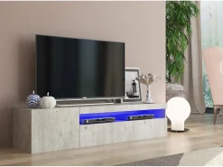 Móvel De Tv|Dmora Móvel de TV Dmangoni, Aparador baixo de sala com 2 portas, base de móvel de TV, 100% Fabricado na Itália, 150x40h37 cm, Cimento, com luz LED Cinzento