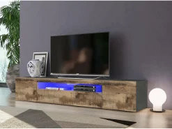 Móvel De Tv|Dmora Móvel de TV Dmarso, Aparador baixo de sala com 3 portas, base de móvel de TV, 100% Fabricado na Itália, 200x40h37 cm, Ardósia e Bordo Castanho