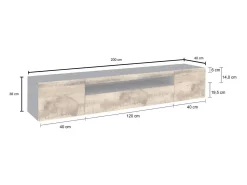 Móvel De Tv|Dmora Móvel de TV Dmarso, Aparador baixo de sala com 3 portas, base de móvel de TV, 100% Fabricado na Itália, 200x40h37 cm, Ardósia e Bordo Castanho