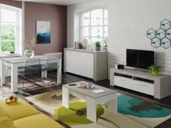 Dmora Móvel de TV Dmerl, Aparador para televisão da sala, Móvel de TV 2 portas, Aparador baixo para sala, 120x42h40 cm, e Cimento^ Móvel De Tv