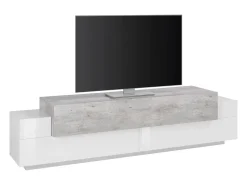 Móvel De Tv*Dmora Móvel de TV Dmirand, Aparador baixo de sala, base de móvel de TV, 100% Fabricado na Itália, 200x45h52 cm, Branco brilhante e cimento Cinzento claro / Branco