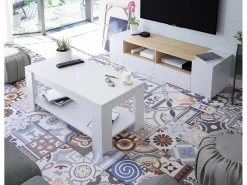 Móvel De Tv|Dmora Móvel de TV Dmolino, Aparador para televisão da sala, Móvel de TV moderno, Aparador baixo multiusos, 138x42h36 cm, e Carvalho Branco