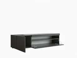 Best Dmora Móvel de TV Dmontu, Aparador baixo de sala, base de móvel de TV, 100% Fabricado em Itália, 150x40h37 cm, Antracite brilhante, com luz LED Cinza antracite