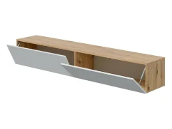 Móvel De Tv|Dmora Móvel de TV Dmussi, móvel de TV de 2 portas, móvel de sala suspenso, 180x35h28 cm, Knot Oak e Branco Brilhante Natural claro / Branco