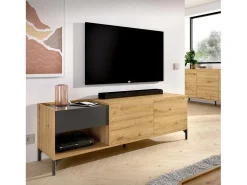 Best Dmora Móvel de TV Dpandu, Aparador baixo da sala, Aparador da sala para televisão, 164x39h49 cm, Carvalho atado e antracite Castanho