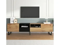 Móvel De Tv| Móvel de TV em madeira, com 2 portas e 2 gavetas, ideal para sala de estar ou quarto, 190x38x48 cm, madeira e . Preto