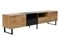Móvel De Tv| Móvel de TV em madeira, com 2 portas e 2 gavetas, ideal para sala de estar ou quarto, 190x38x48 cm, madeira e . Preto
