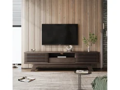 Móvel De Tv| Móvel de TV em madeira, com uma gaveta e duas portas, aparador baixo para sala de estar, 150 x 35 x 44 cm Natural escuro