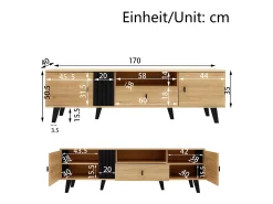 Móvel de TV em madeira e 170 x 40 x 50 cm, aparador com cinco compartimentos de arrumação e uma gaveta^ Móvel De Tv