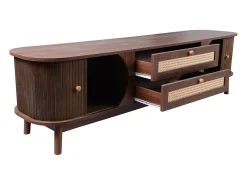 Móvel de TV em madeira maciça com 2 portas e 2 gavetas, 170 x 39,5 x 46 cm, Móvel de TV com laterais de vime^ Móvel De Tv