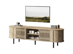 Sale Merax Móvel de TV em madeira vazada - 160 x 40 x 47 cm - com 2 portas + prateleira - para TVs de 65 polegadas - MDF - cor natural Natural claro