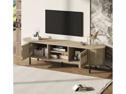 Sale Merax Móvel de TV em madeira vazada - 160 x 40 x 47 cm - com 2 portas + prateleira - para TVs de 65 polegadas - MDF - cor natural Natural claro