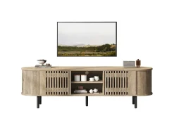 Sale Merax Móvel de TV em madeira vazada - 160 x 40 x 47 cm - com 2 portas + prateleira - para TVs de 65 polegadas - MDF - cor natural Natural claro