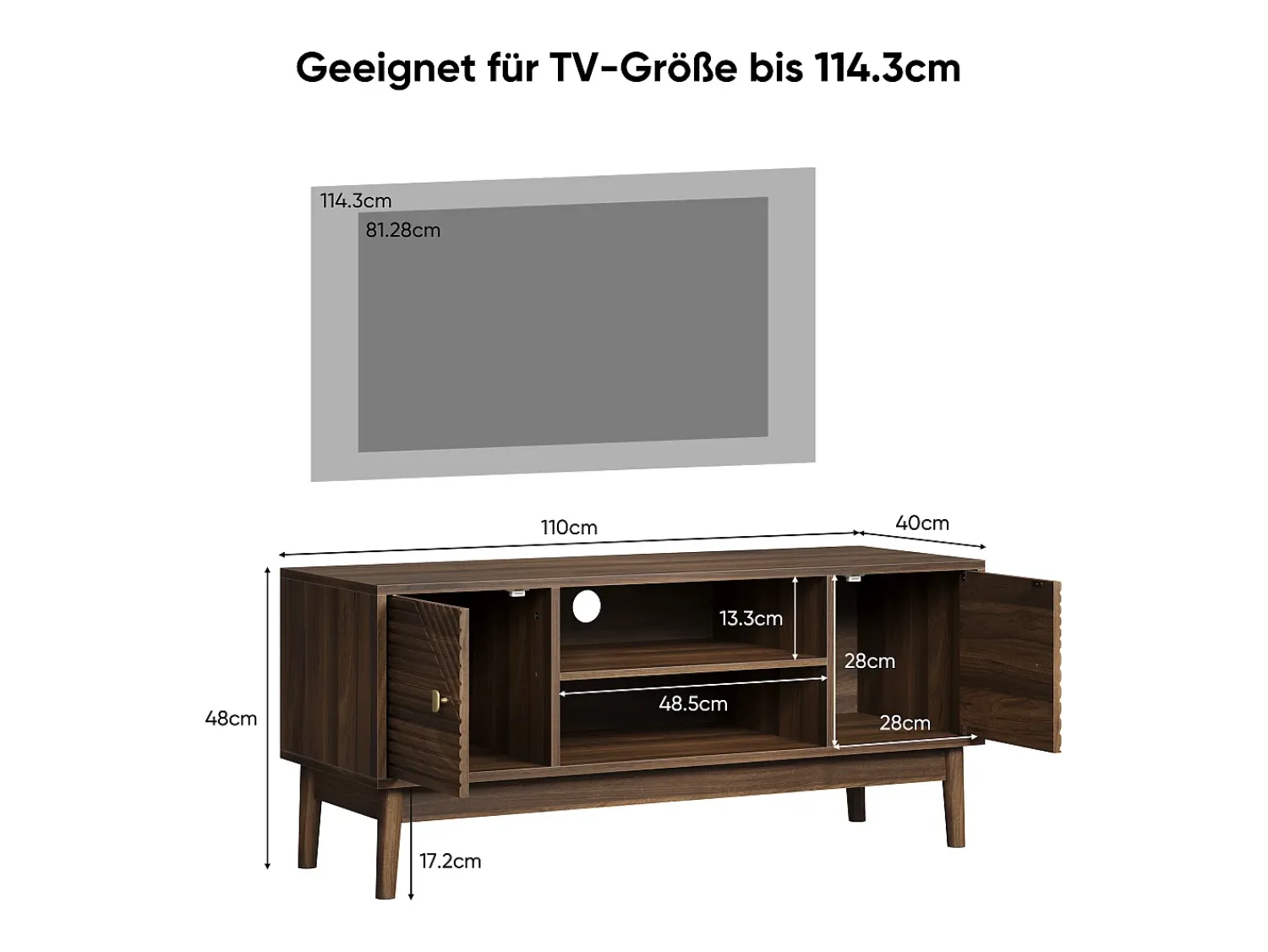 Móvel De Tv*Hauss Spole Móvel de TV em nogueira com 2 portas e arrumação aberta, estilo retro 110x40x48cm Castanho