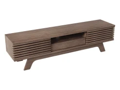 New Hauss Spole Móvel de TV em nogueira escura com 2 portas e 1 gaveta, design de porta de ripas de madeira 150x35x44cm Castanho