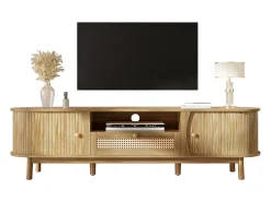 Móvel De Tv*Merax Móvel de TV em rattan - 165 x 37 x 46 cm - com 2 portas + 1 gaveta + prateleira - frente baixa - MDF - cor natural Natural claro