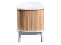 Móvel De Tv| Móvel de TV em rattan , cômoda com duas portas e duas gavetas, patchwork e madeira. Branco