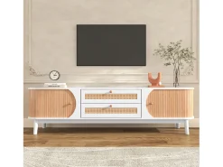 Móvel De Tv* Móvel de TV em rattan , Cômoda com duas portas e duas gavetas, patchwork e madeira Branco