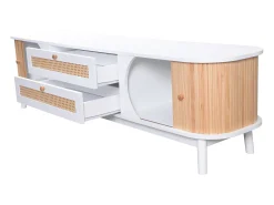 Móvel De Tv* Móvel de TV em rattan , Cômoda com duas portas e duas gavetas, patchwork e madeira Branco