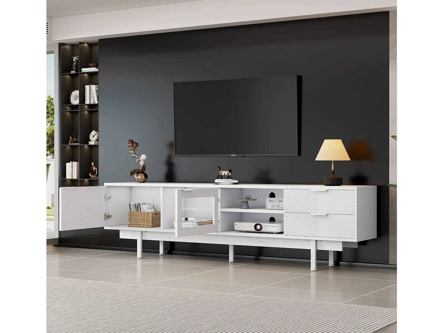 Sale Móvel de TV estilo boêmio com espaço de armazenamento, portas de armário minimalistas, 200 x 40 x 51 cm, Branco