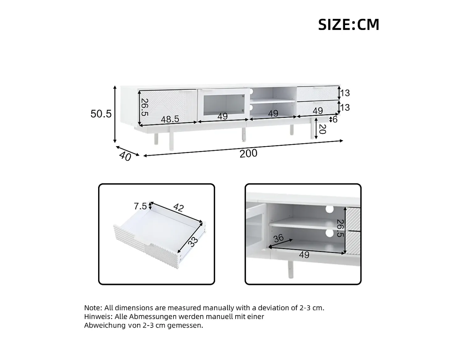 Sale Móvel de TV estilo boêmio com espaço de armazenamento, portas de armário minimalistas, 200 x 40 x 51 cm, Branco
