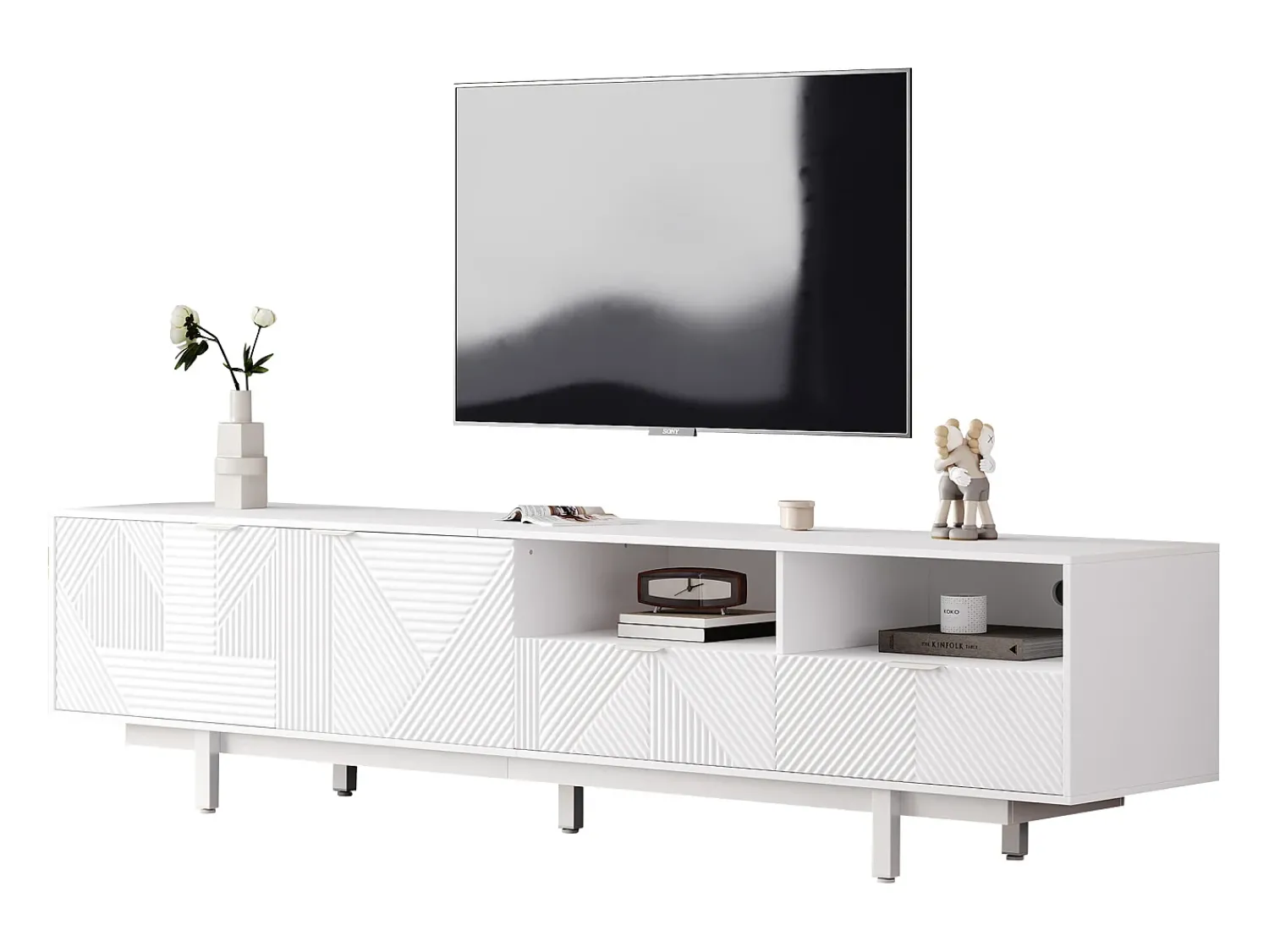 Móvel De Tv*Merax Móvel de TV estilo boêmio com 2 portas e 2 gavetas - 200 x 40 x 51 cm - Aglomerado - para sala de jantar - Branco