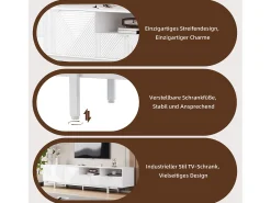 Móvel De Tv*Merax Móvel de TV estilo boêmio com 2 portas e 2 gavetas - 200 x 40 x 51 cm - Aglomerado - para sala de jantar - Branco