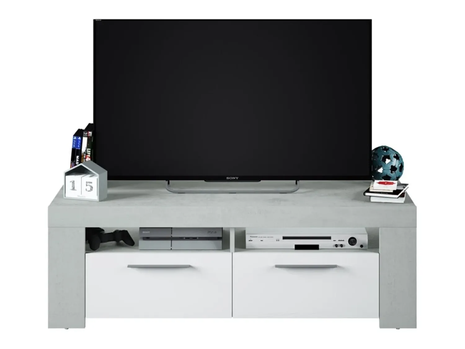 Móvel De Tv|Loungitude Móvel de TV estilo industrial branco e cimento 120x40x42 cm Cinzento claro