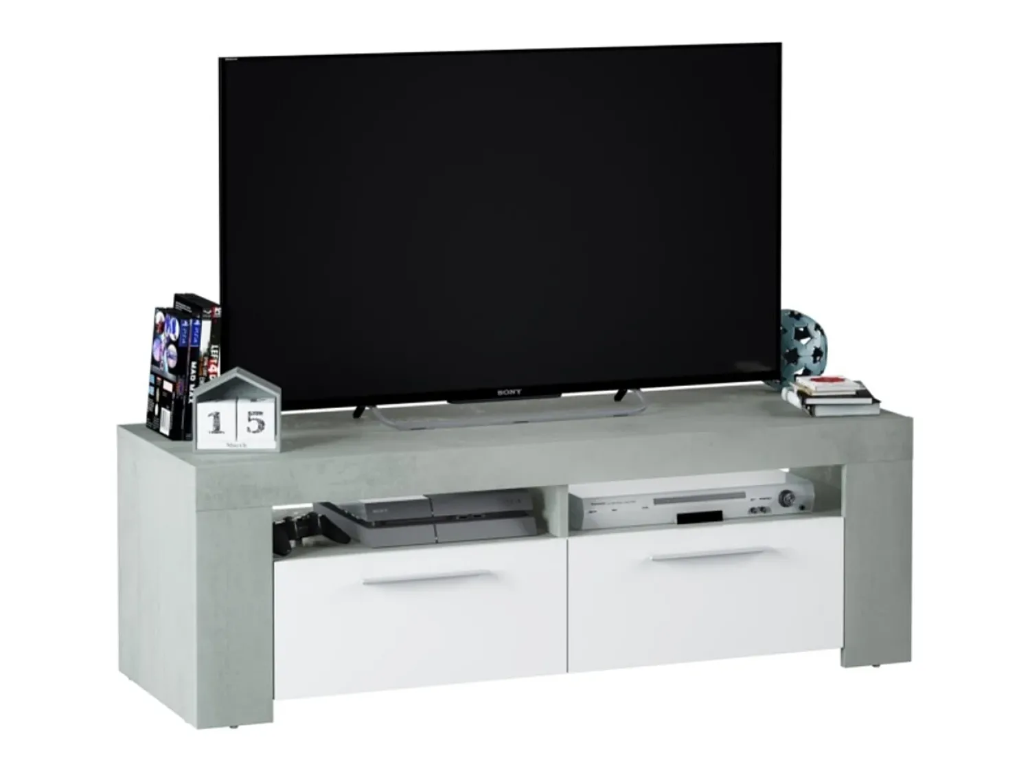 Móvel De Tv|Loungitude Móvel de TV estilo industrial branco e cimento 120x40x42 cm Cinzento claro