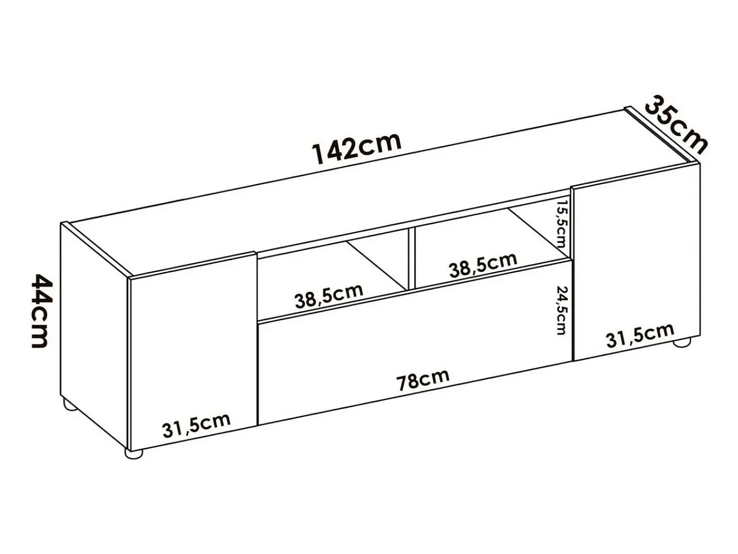 Móvel De Tv|Dmora Móvel de TV Etna, Aparador baixo da sala, Aparador da sala para televisão, 142x35h44 cm, e Carvalho Nó Branco