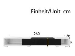Móvel De Tv*Merax Móvel de TV extensível com 3 portas - 140/260 x 40 x 30 cm - Efeito mármore - MDF - brilhante + branco Preto