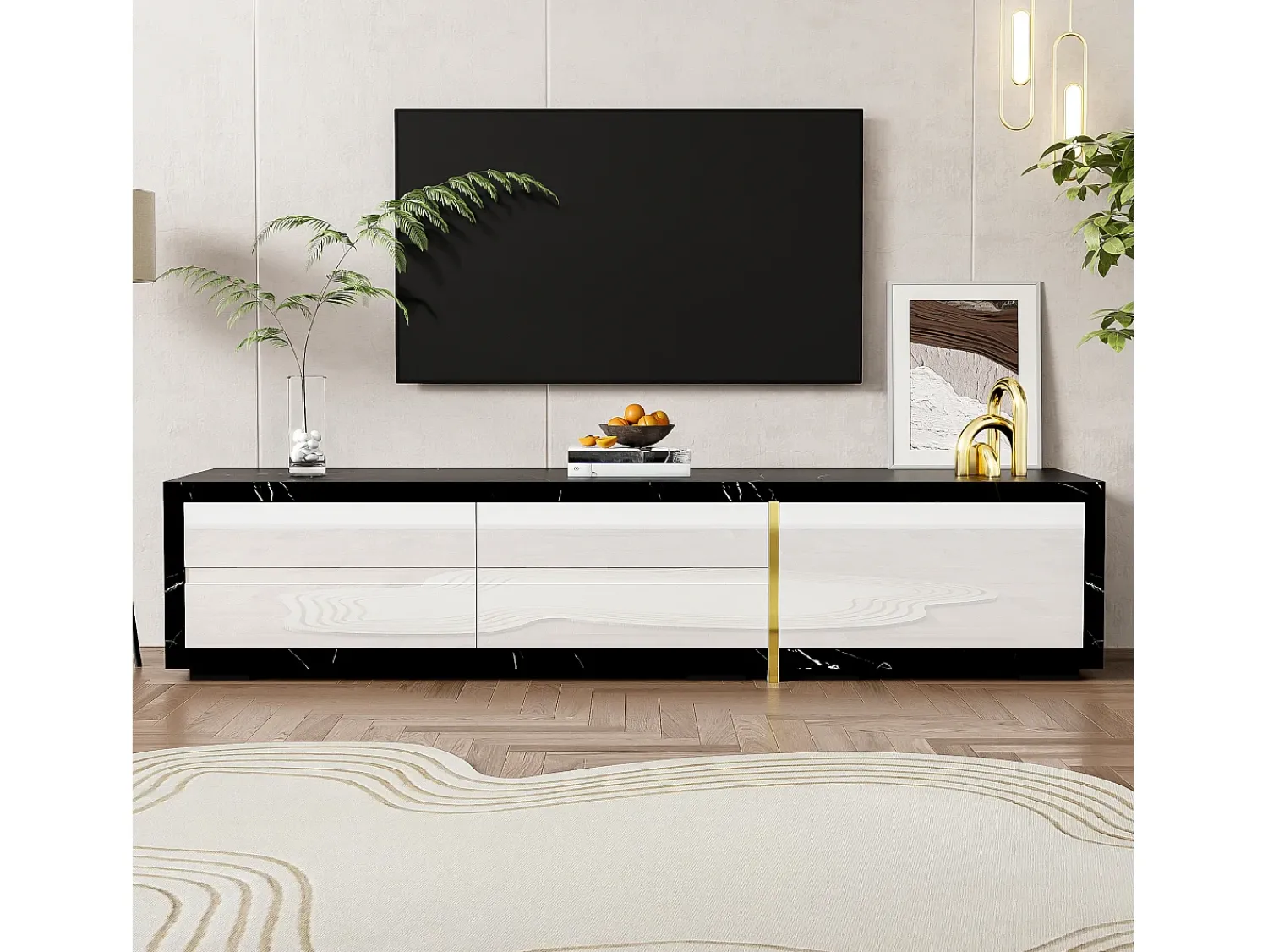 Merax Móvel de TV extensível e giratório com 3 portas - 140/260 x 40 x 30 cm - Efeito mármore - MDF - + branco^ Móvel De Tv