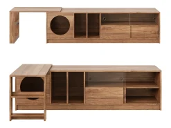Móvel De Tv*Merax Móvel de TV giratório - 180(+80) x 40 x 51,5 cm - com área para gatos + portas - MDF - natural Natural claro