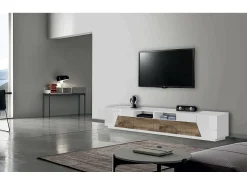 Dmora Móvel de TV Gregorio, Aparador baixo de sala com 4 portas, Base de móvel de televisão, 100% Fabricado na Itália, 260x43h46 cm, brilhante e bordo^ Móvel De Tv