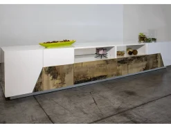 Dmora Móvel de TV Gregorio, Aparador baixo de sala com 4 portas, Base de móvel de televisão, 100% Fabricado na Itália, 260x43h46 cm, brilhante e bordo^ Móvel De Tv