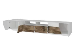 Dmora Móvel de TV Gregorio, Aparador baixo de sala com 4 portas, Base de móvel de televisão, 100% Fabricado na Itália, 260x43h46 cm, brilhante e bordo^ Móvel De Tv