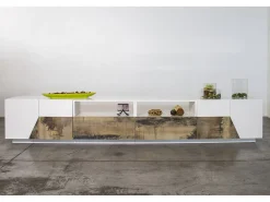 Dmora Móvel de TV Gregorio, Aparador baixo de sala com 4 portas, Base de móvel de televisão, 100% Fabricado na Itália, 260x43h46 cm, brilhante e bordo^ Móvel De Tv