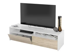 Dmora Móvel de TV Henderson, Móvel de TV, Buffet moderno de sala baixa, Aparador de televisão de sala com 2 portas, 130x40h36 cm, brilhante^ Móvel De Tv