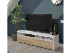 Dmora Móvel de TV Henderson, Móvel de TV, Buffet moderno de sala baixa, Aparador de televisão de sala com 2 portas, 130x40h36 cm, brilhante^ Móvel De Tv