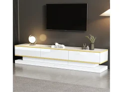 Móvel de TV independente - 200x40x40cm - Móvel baixo com 3 gavetas - Acabamento brilhante - Ideal para sala de estar,^ Móvel De Tv