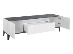 Móvel De Tv|Dmora Móvel de TV Ivan, Aparador baixo de sala com 2 portas, Base de móvel de televisão, 100% Fabricado na Itália, 160x40h47 cm, brilhante e ardósia Branco