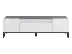 Móvel De Tv|Dmora Móvel de TV Ivan, Aparador baixo de sala com 2 portas, Base de móvel de televisão, 100% Fabricado na Itália, 160x40h47 cm, brilhante e ardósia Branco