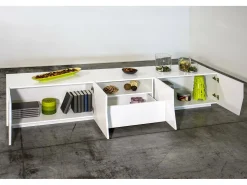 Móvel De Tv*Dmora Móvel de TV Jacopo, Aparador baixo da sala, Base de móvel de televisão, 100% Fabricado na Itália, 220x43h46 cm, brilhante Branco