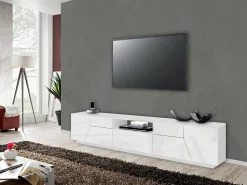Móvel De Tv*Dmora Móvel de TV Jacopo, Aparador baixo da sala, Base de móvel de televisão, 100% Fabricado na Itália, 220x43h46 cm, brilhante Branco