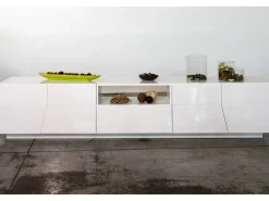 Móvel De Tv*Dmora Móvel de TV Jacopo, Aparador baixo da sala, Base de móvel de televisão, 100% Fabricado na Itália, 220x43h46 cm, brilhante Branco