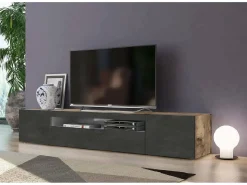 Dmora Móvel de TV Jesse, Aparador baixo de sala com 3 portas, Base de móvel de televisão, 100% Fabricado em Itália, 200x40h37 cm, Bordo e Ardósia^ Móvel De Tv